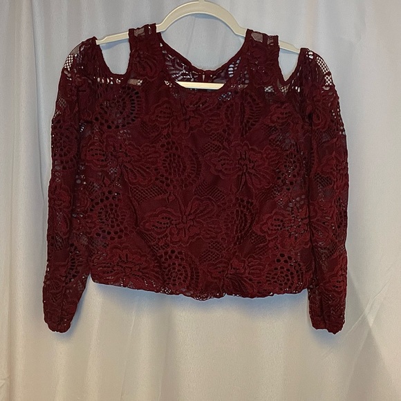Hollister Tops - Hollister Burgundy Lace‎ Cold Shoulder Blouse